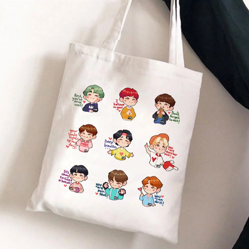 Korean Kpop SKZ00 Tote Bags for Women Portable Shopping Bag Harajuku Street Style Canvas Handbags Kawaii Cute Bolsa Feminina