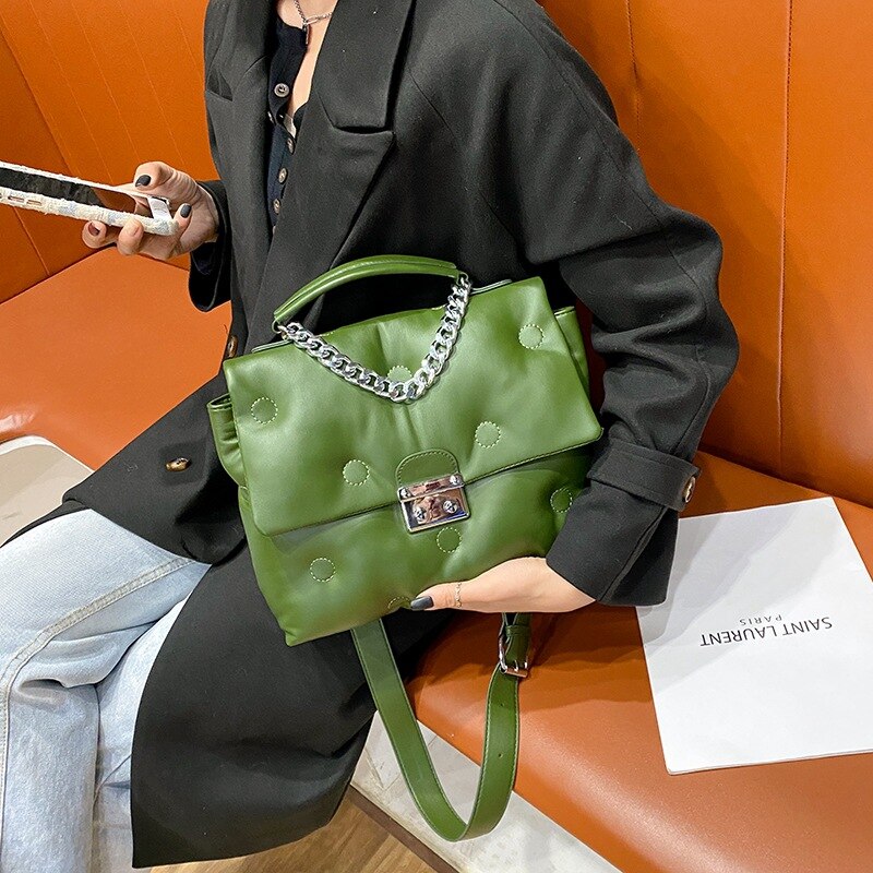 New Casual Simple chain Shoulder Bag Fashion Stitching Wild Messenger Brand Female Totes Crossbody Bags Women Leather Handbag