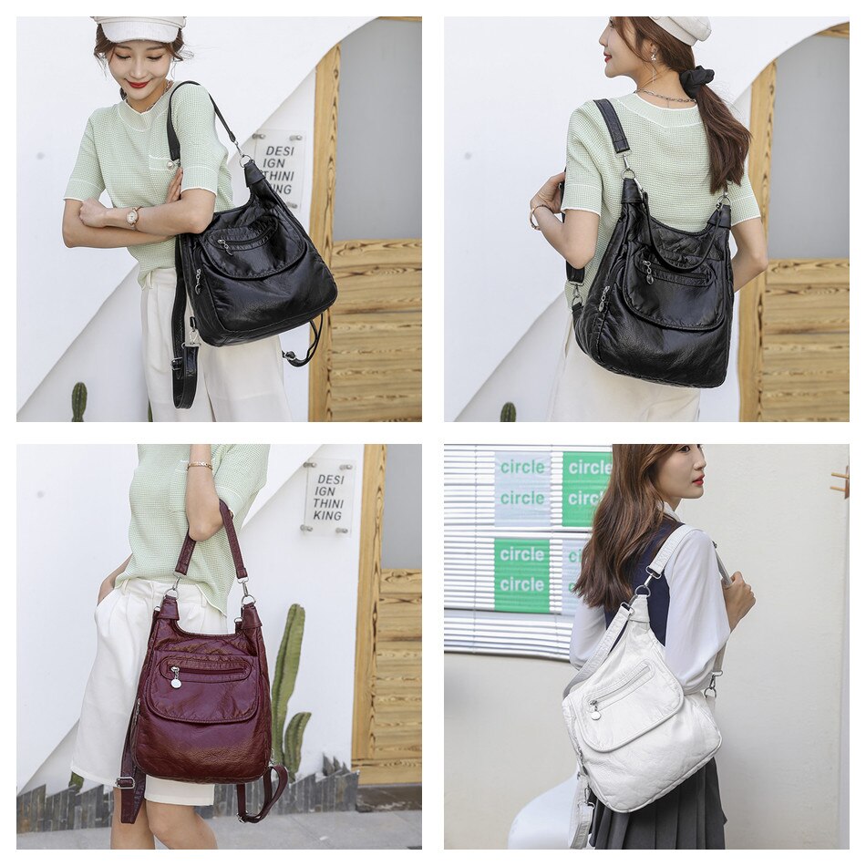 Women Backpack Soft Leather Shoulder Bags For Women Multi-Function Shoulder Bag Female Preppy School Backpacks For Teenage Girls