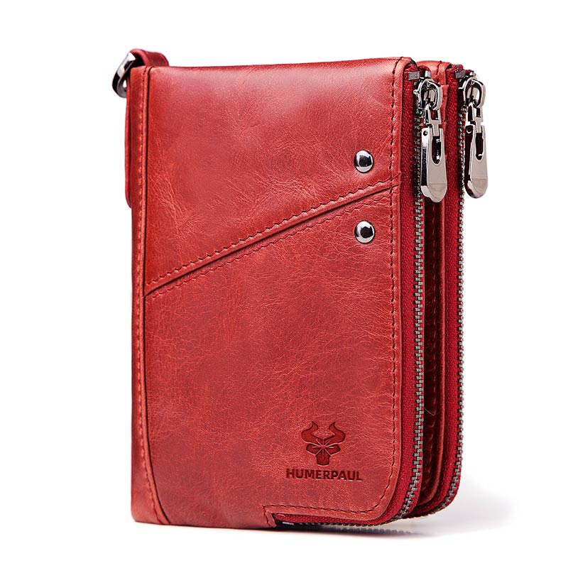 RFID Blocking Men's Wallets With Chain High Quality Cowhide Zipper Coin Pocket Card Holder Anti-Theft Chain Clutch Money Bag