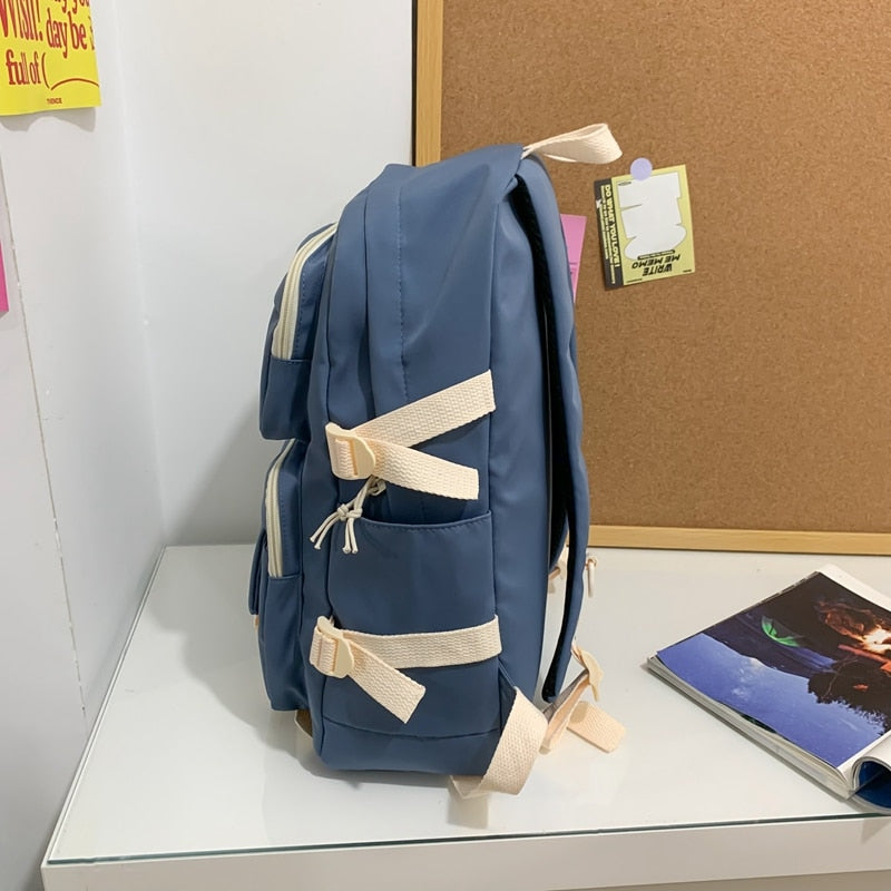 Laptop Backpacks Nylon Backpack Multi-pocket Multifunction Waterproof Large Capacity Solid Color Women Bag School Backpack