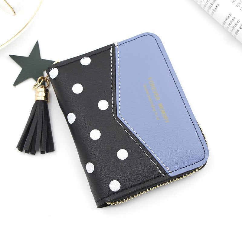 Fashion Wallets For Women Ladies Short Polka Dot Stitching Wallet Ladies Tassel Coin Purse Multifunctional Card Case Money Bag