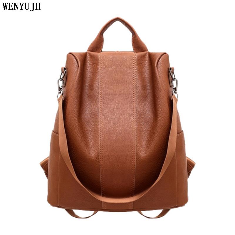 Women's Backpack PU Leather Backpacks Waterproof Rucksack Vintage School Bags For Girls Mochila Mujer Casual Bolsas Feminina