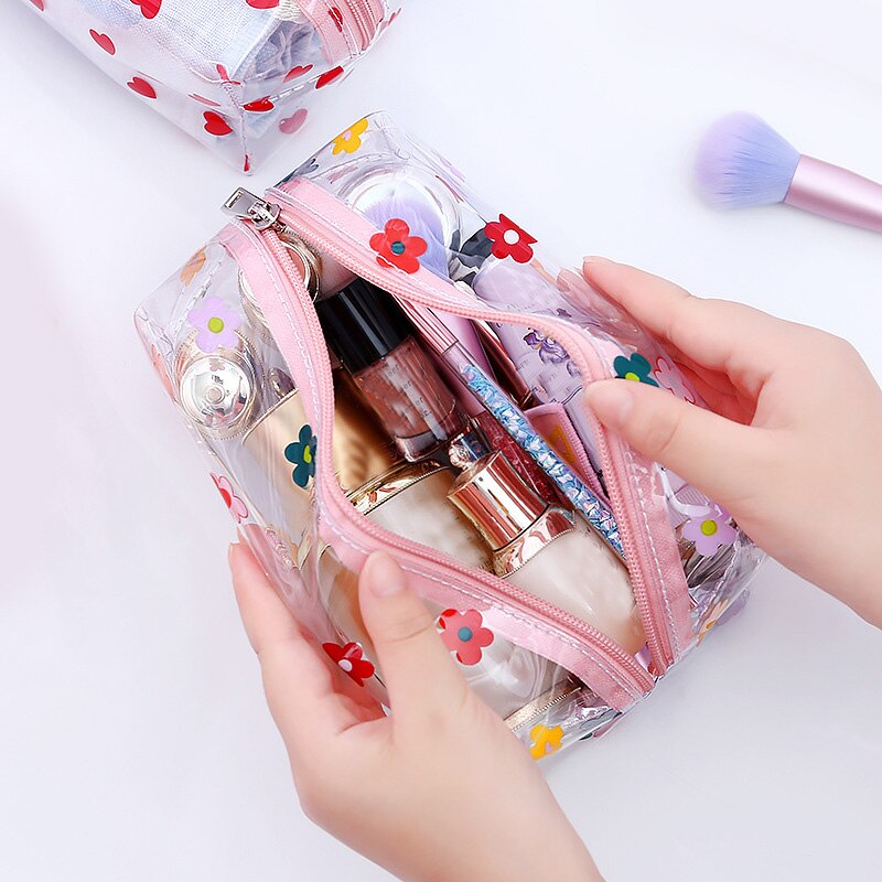 Women Transparent PVC Travel Cosmetic Bag Clear Waterproof Zipper Makeup Bag Beauty Organizer Make Up Case Wash Toiletry Bags