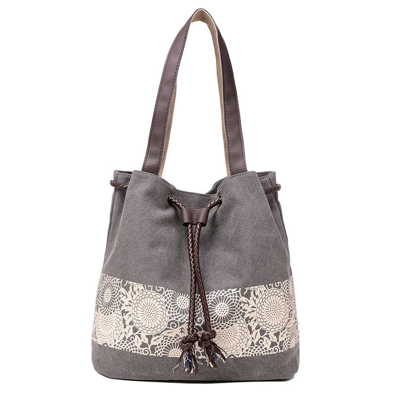 Women's European and American fashion Korean Canvas Shoulder Bag Sen women's printing retro leisure closure dual-purpose portabl