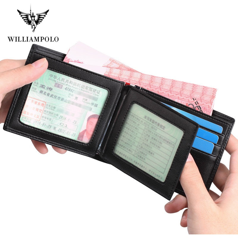 WILLIAMPOLO Luxury Brand Men‘s Wallet Casual Fashion Short Genuine Leather Wallet Card Holder Purse Slim Male Wallet