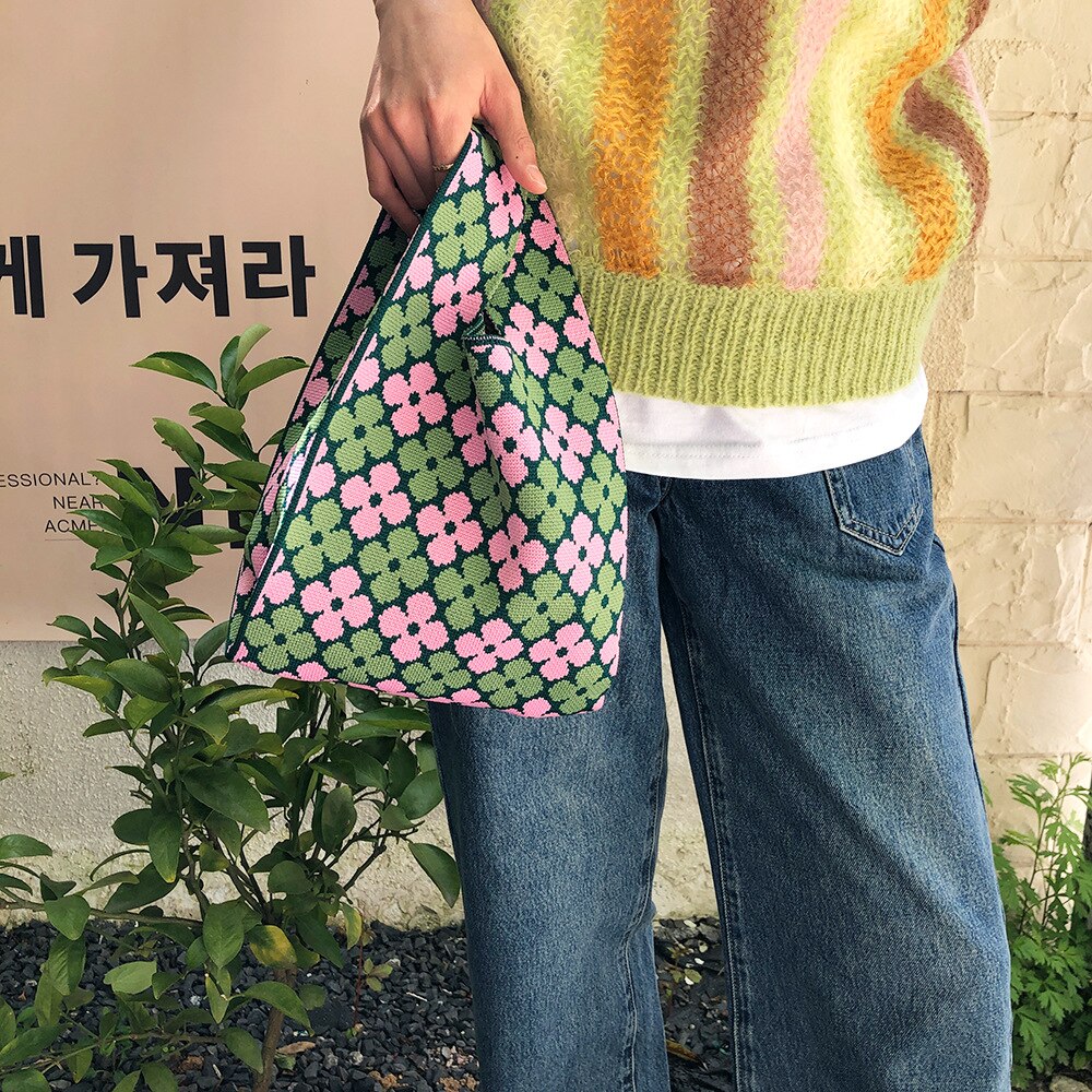 Designer Polka Dot Women's Knitting Shoulder Bag Portable Clutch Purse Handbags Summer Beach Bag Female Small Tote Shopping Bags