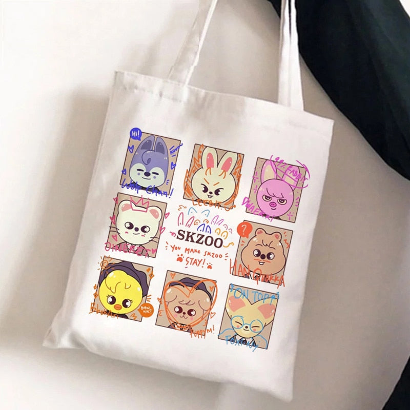 Korean Kpop SKZ00 Tote Bags for Women Portable Shopping Bag Harajuku Street Style Canvas Handbags Kawaii Cute Bolsa Feminina