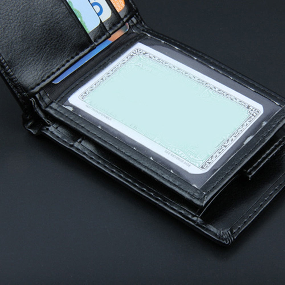 PU Leather Men Wallets Soft Wallet Card Holder With ID Window Wallets for Man Short Black Walet Black Purse Card Case Coin Pouch