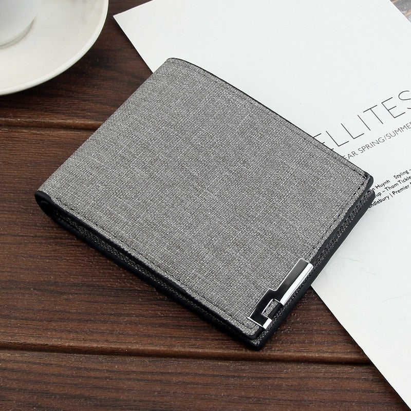 Men's Fashion Canvas Wallet Short Multi-card Coin Purse Casual Soft Business Clutch Wallet Male Youth Horizontal Card Holder PU