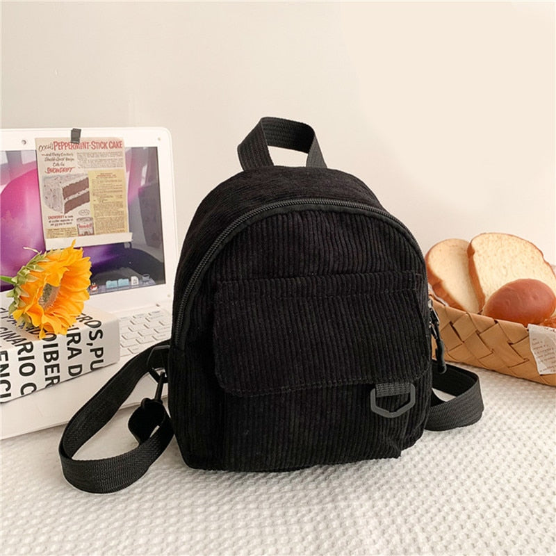 Fashion Woman Mini Simple Corduroy Backpacks Campus Style Knapsack Capacity Double Shoulder Bag School Corduroy Backpack