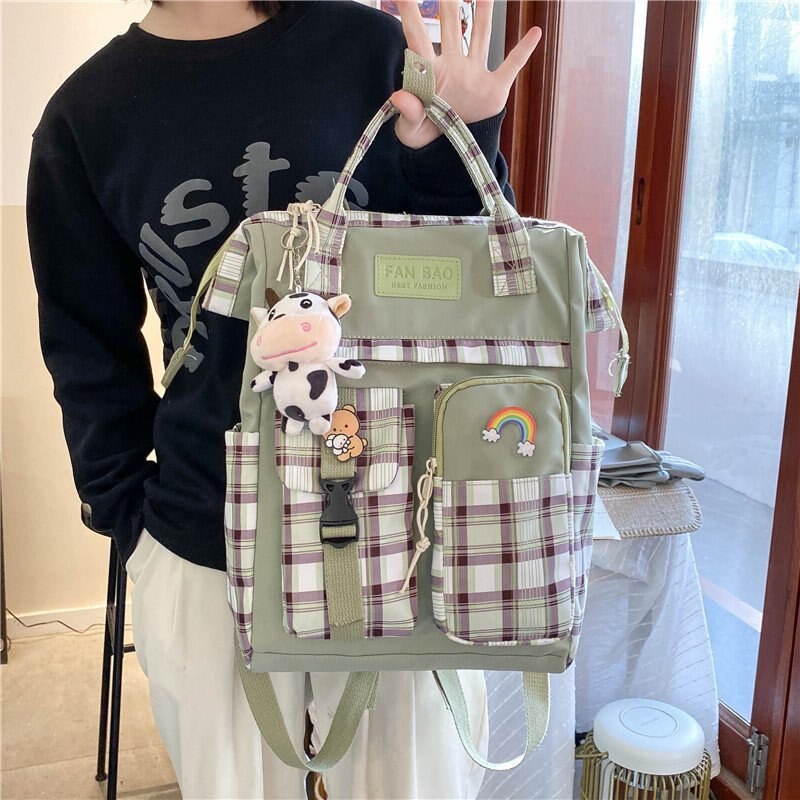 Vintage Casual Women Plaid Purple Backpacks New Fashion Black Cow Pattern Travel Bag for Teenager Girls Backpack School Bag