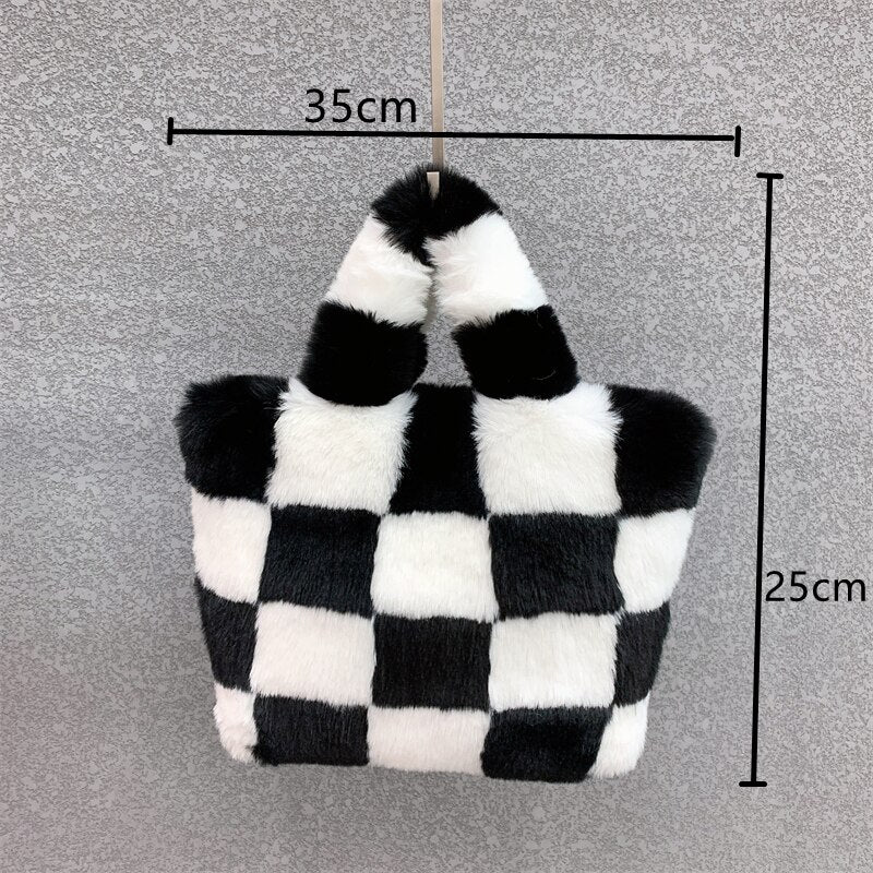 Autumn/winter new chessboard design Fur lady bag imitation fur handbag with crossbody chain