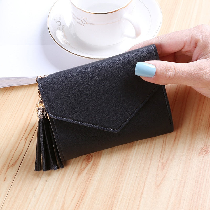 1PC Women Small Wallet Ladies Mini Tassel Wallet Cute Girl Short Zipper Lovely Pu Leather Coin Purse Female Hand Wallet Purse