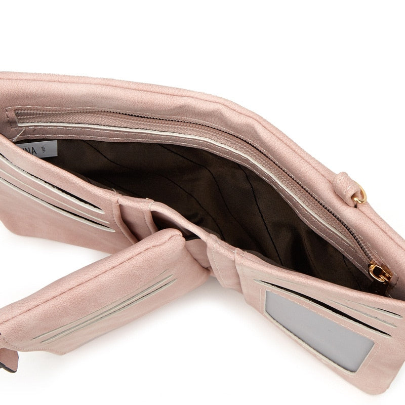 Tri-fold Short Women Wallets With Coin Zipper Pocket Minimalist Frosted Soft Leather Ladies Purses Female Pink Small Wallet