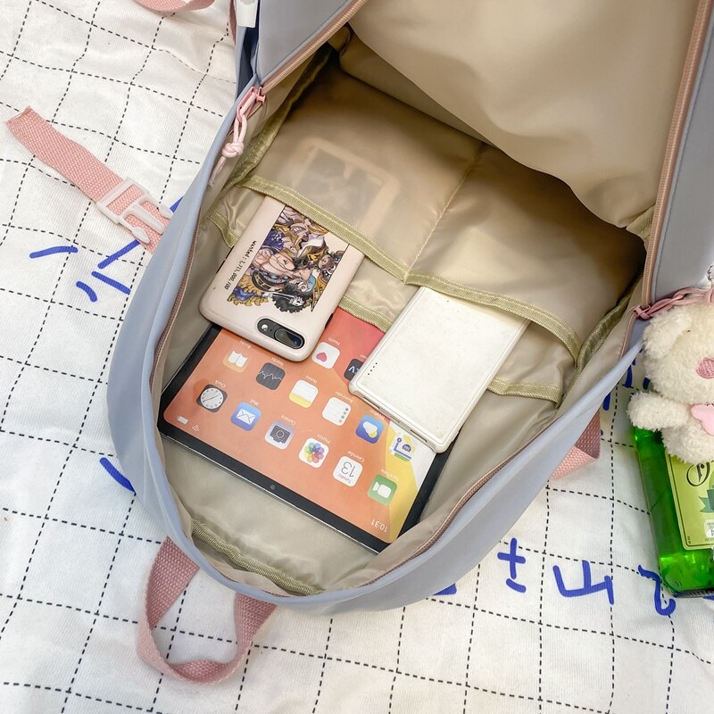 DCIMOR New Letter Printing Women Backpack Female Multi-pocket Contrast Color Nylon Book Bag College Ladies Schoolbag Girl Travel