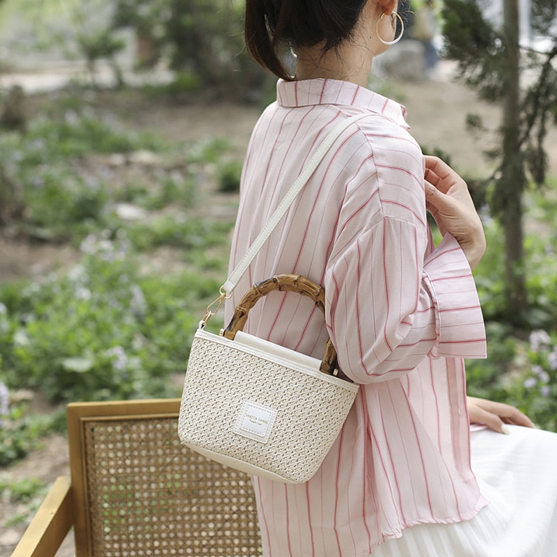 Women's Bag Straw Beach Shoulder Bag Ladies Summer Bamboo Handbag Fashion Luxury Designer Crossbody Bag High Quality Casual Tote