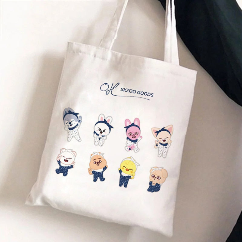 Korean Kpop SKZ00 Tote Bags for Women Portable Shopping Bag Harajuku Street Style Canvas Handbags Kawaii Cute Bolsa Feminina