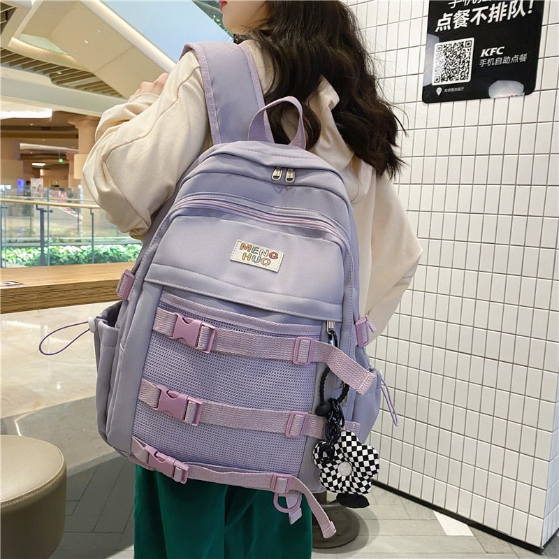 DCIMOR Cute Women Backpacks Waterproof Multi-Pocket Nylon School Backpack for Student Female Girls Kawaii Mesh Laptop Book Bag