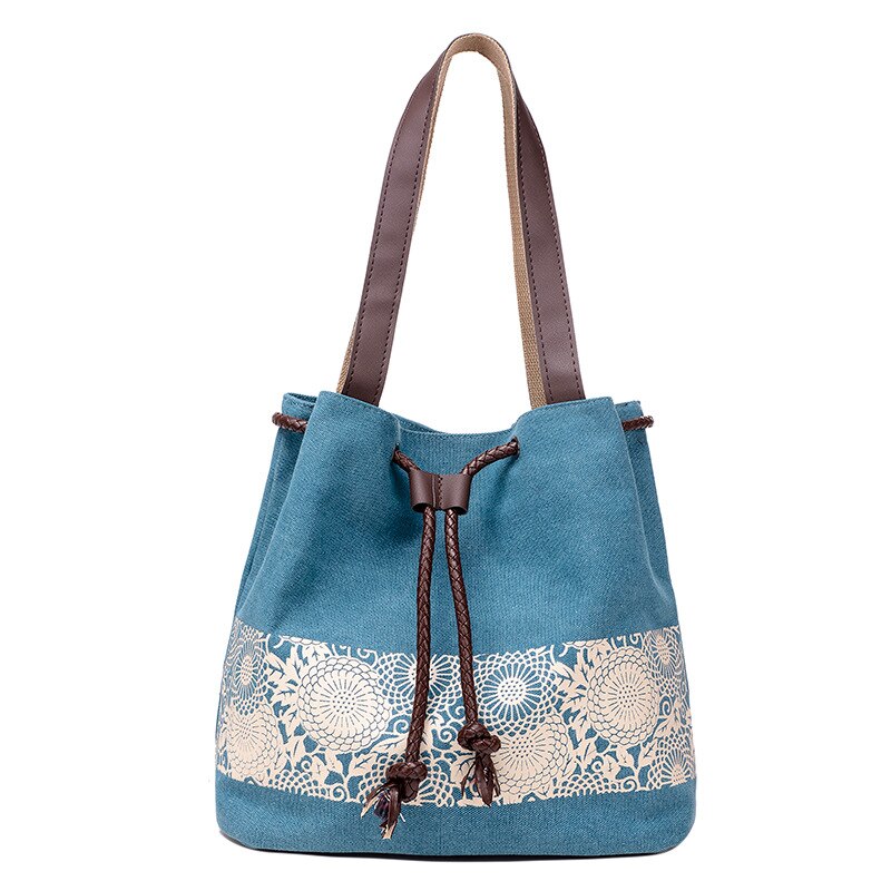 Women's European and American fashion Korean Canvas Shoulder Bag Sen women's printing retro leisure closure dual-purpose portabl