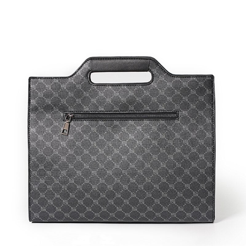 New Luxury Brand Designer Plaid Leather Briefcase Work Office Laptop Handbag Zipper iPad Document Stereotyped Bag Male Satchels