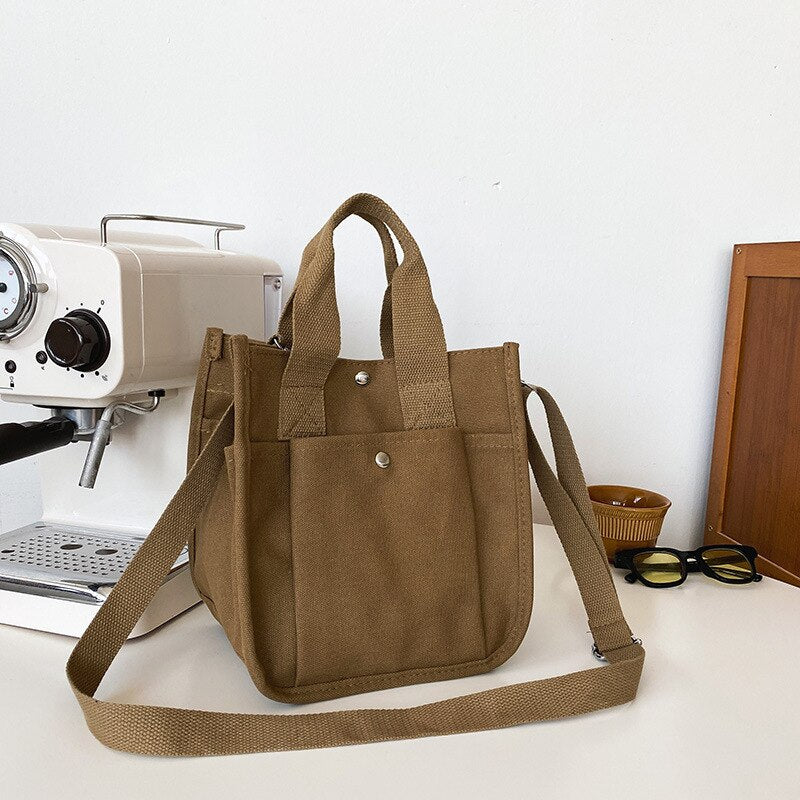 Women's Bag Japanese Ins Retro Simple Versatile Solid Color Large Capacity Canvas Single Shoulder Diagonal Bag VersionBag Female