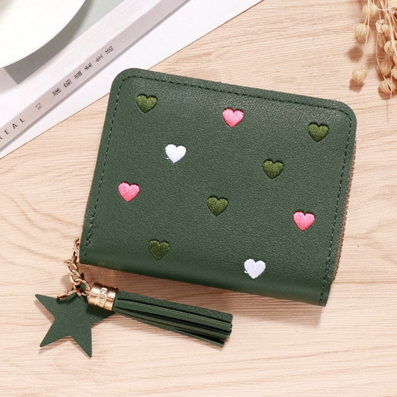 1PC Women Small Wallet Ladies Mini Tassel Wallet Cute Girl Short Zipper Lovely Pu Leather Coin Purse Female Hand Wallet Purse