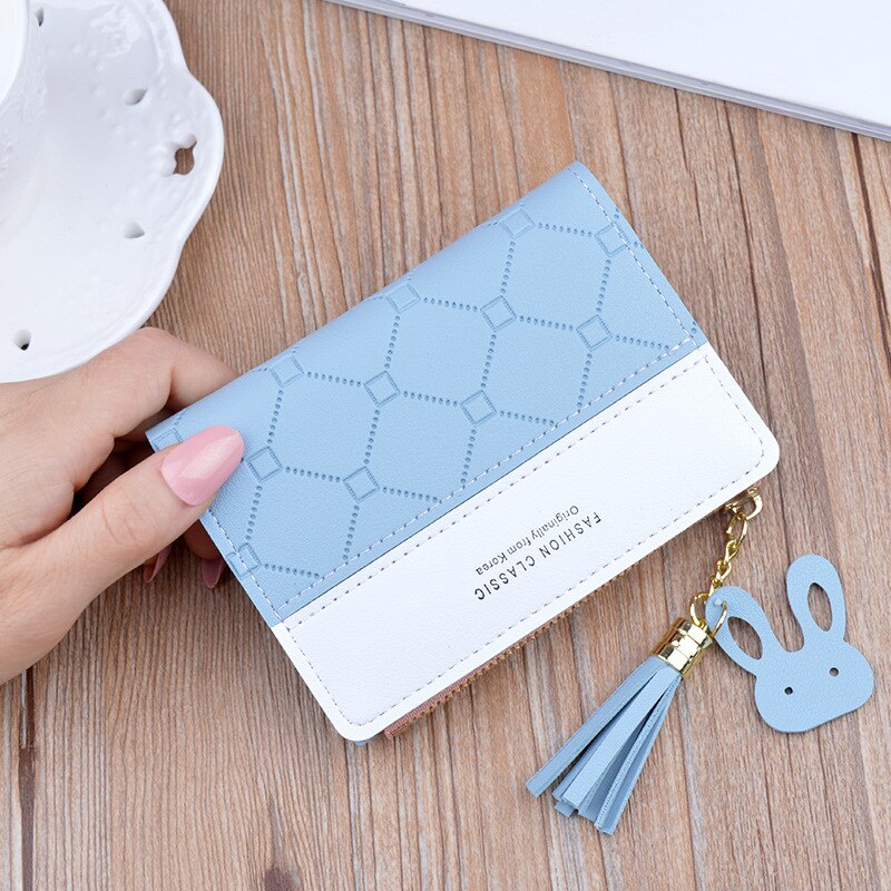 New Arrival Short Women Wallets Tassel Zipper Purse Patchwork Fashion Panelled Wallets Trendy Coin Purse Card Holder Leather