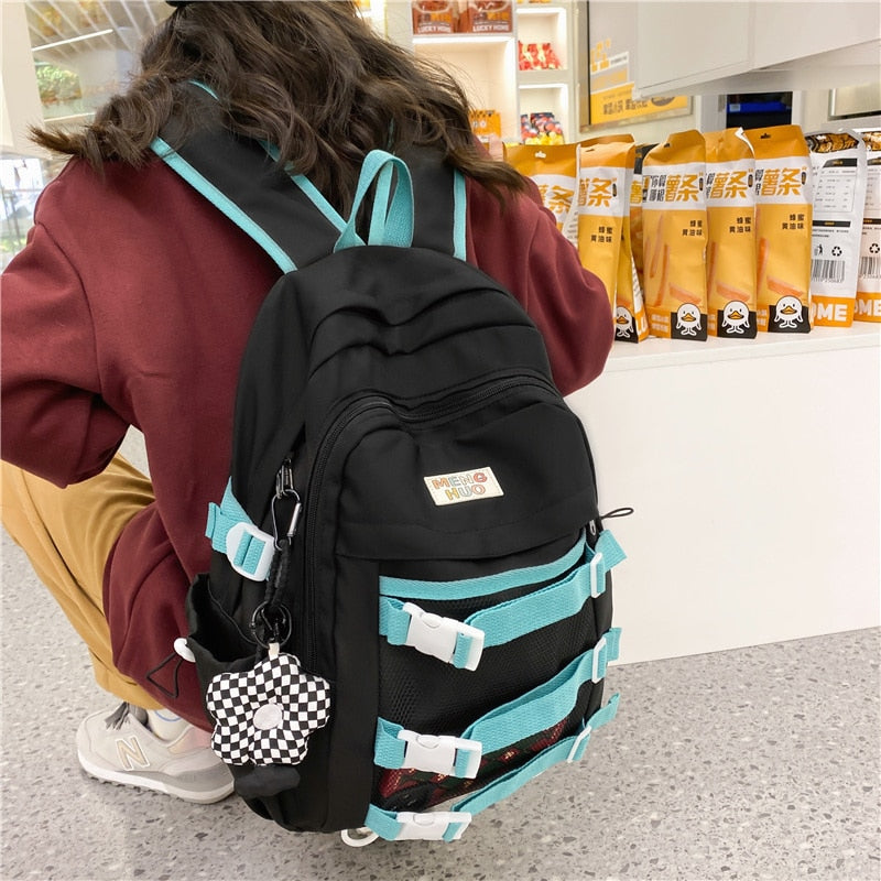 DCIMOR Cute Women Backpacks Waterproof Multi-Pocket Nylon School Backpack for Student Female Girls Kawaii Mesh Laptop Book Bag