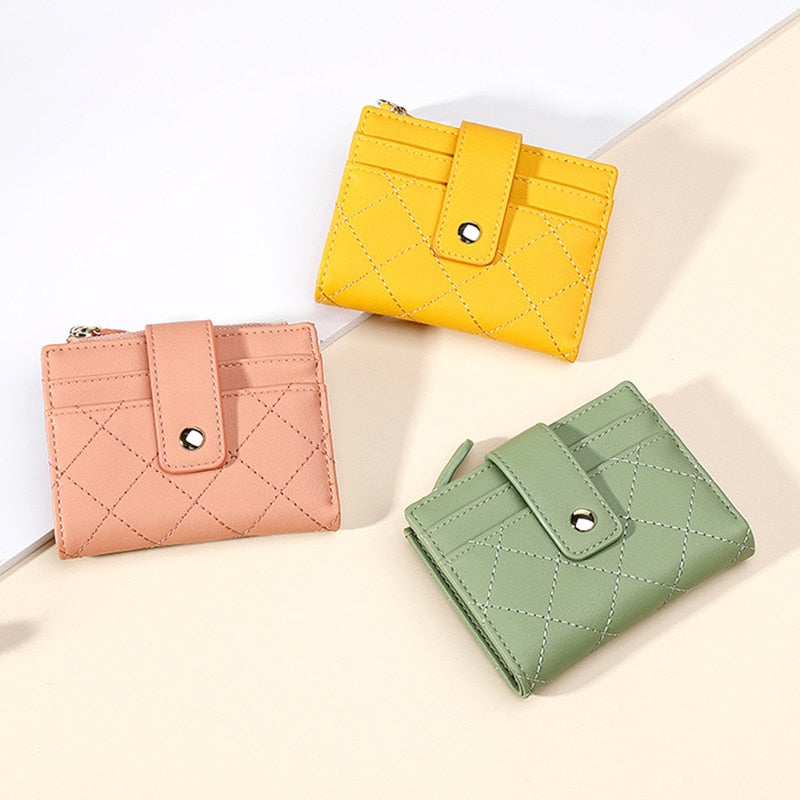 Geestock Women's Zipper Wallet for PU Leather Fashion Lattice Card Holder Girl Student Coin Purses Handbags New Creative Purse