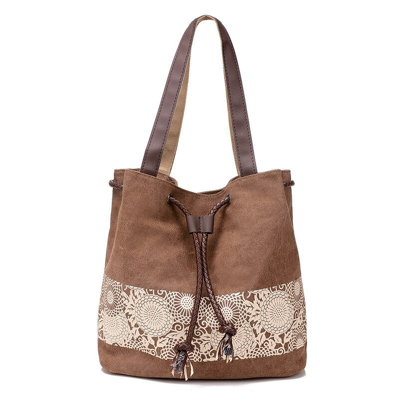 Women's European and American fashion Korean Canvas Shoulder Bag Sen women's printing retro leisure closure dual-purpose portabl