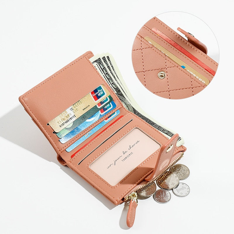 Geestock Women's Zipper Wallet for PU Leather Fashion Lattice Card Holder Girl Student Coin Purses Handbags New Creative Purse