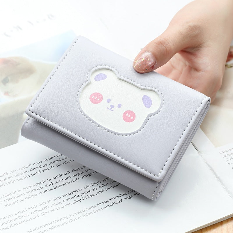 Brand Designer Cute bear Small Three Fold Wallets For Women Soft PU Leather Card Holder Purse Ladies Fashion Purses Female