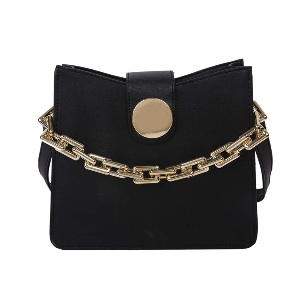 Youth Ladies Simple Versatile Bag Fashion Solid Color PU Leather Shoulder Bags for Women Chain Flap Buckle Totes