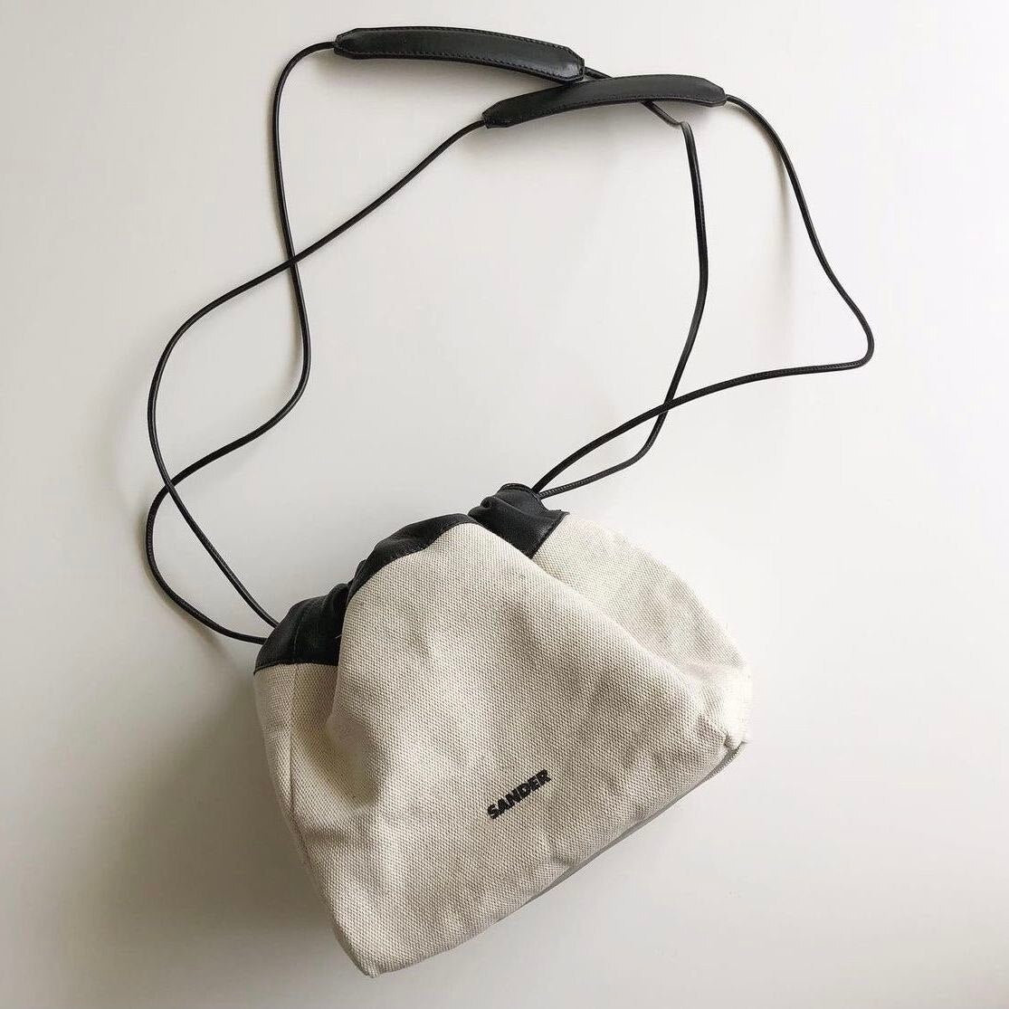Niche Design Canvas Leather Dumpling Bag INS Drawstring Crossbody Shoulder Wonton Bucket Bag Dual-use Ladies