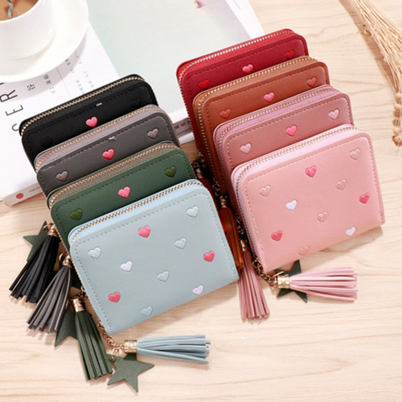 1PC Women Small Wallet Ladies Mini Tassel Wallet Cute Girl Short Zipper Lovely Pu Leather Coin Purse Female Hand Wallet Purse