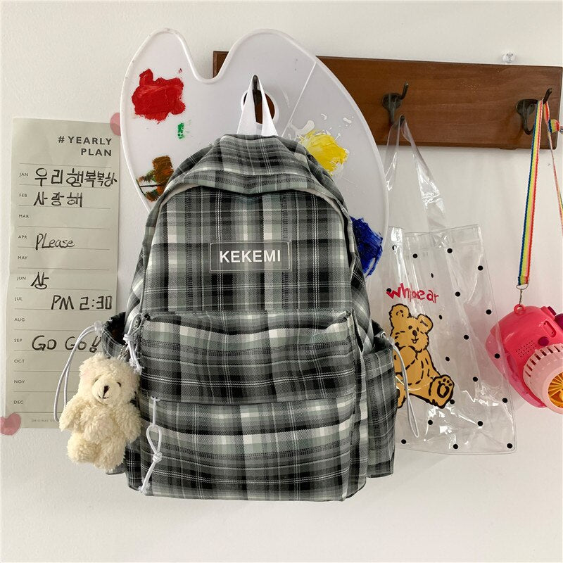 Simple Striped Backpacks Women Cute Student Plaid School Bag for Teenage Girls Harajuku Female Fashion Travel Backpack Kawaii
