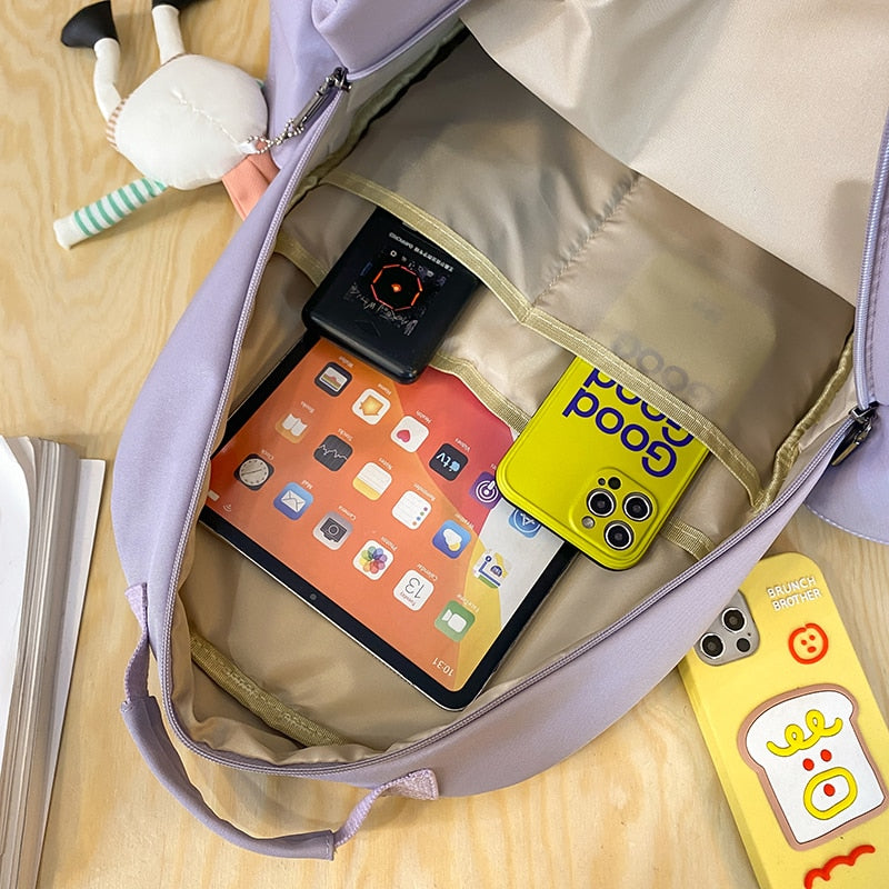 SEETIC Fashion Women School Backpacks Solid Color Famale Backpack Waterproof Nylon Student Backpack Women Casual Schoolbag