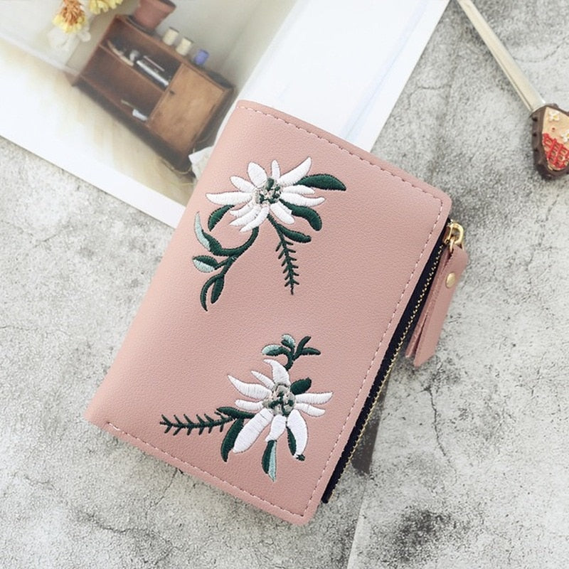 Women's Wallets Print Flower Short Wallet For Woman Zipper Mini Coin Purse Ladies Small Wallet Female Leather Card Holder