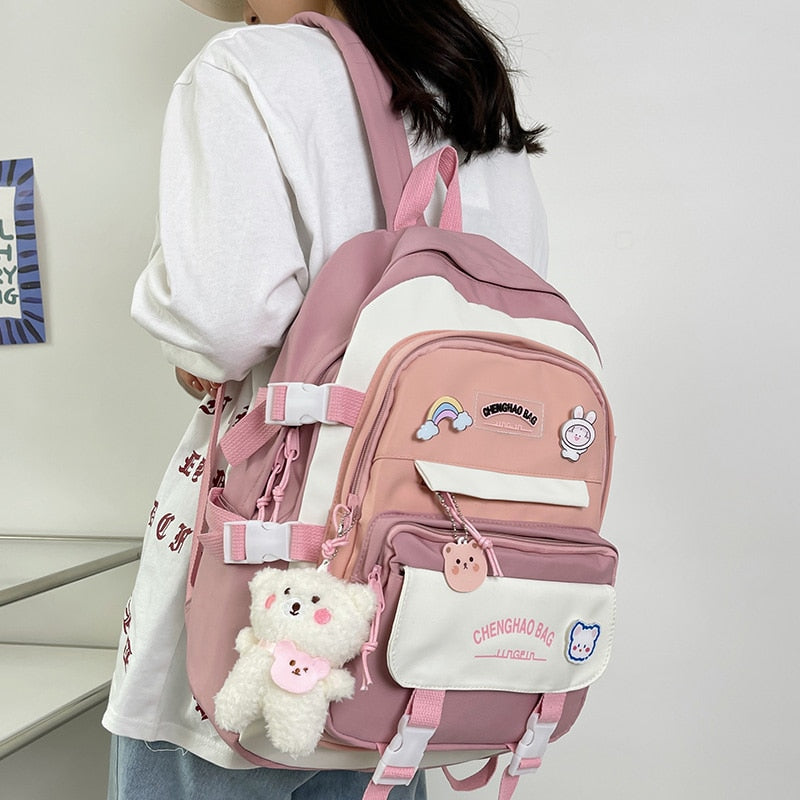 Trendy Female Cute College Backpack Girl Travel Harajuku School Bag New Lady Kawaii Nylon Backpack Fashion Laptop Women Book Bag