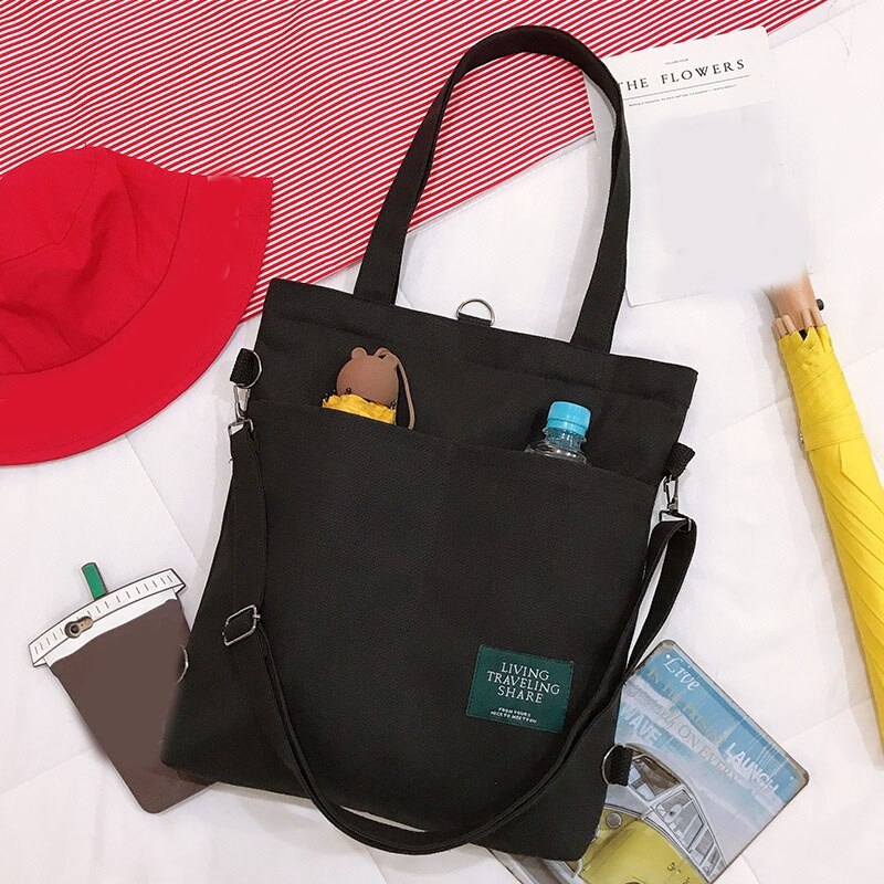 Solid Large Capacity Girl Canvas Shoulder Female Bags Women's School Messenger Bags for Students Shoulder Ladies Handbag