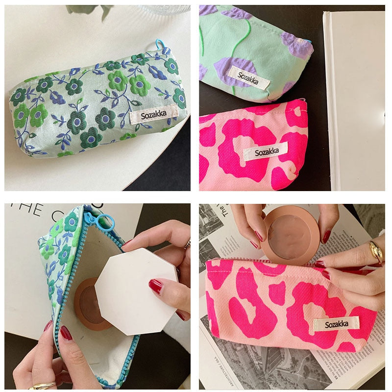 Zipper Lipsticks Toilet Make Up Brush Bag Makeup Pouch 3D Flower Print Cosmetic Bag Vintage Style Women Pencil Case Makeup Bags