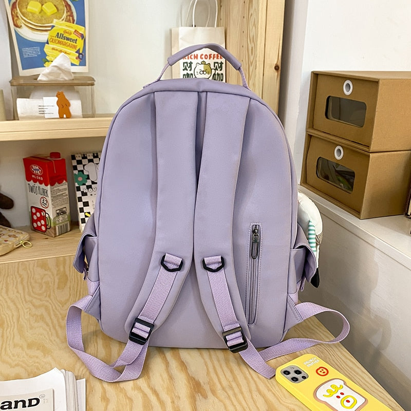 SEETIC Fashion Women School Backpacks Solid Color Famale Backpack Waterproof Nylon Student Backpack Women Casual Schoolbag