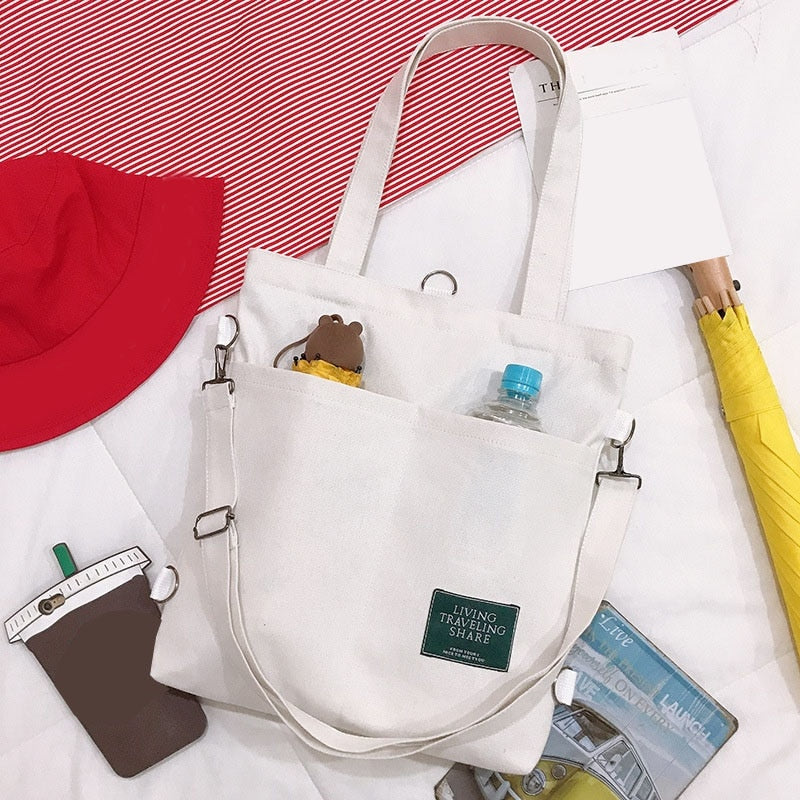 Solid Large Capacity Girl Canvas Shoulder Female Bags Women's School Messenger Bags for Students Shoulder Ladies Handbag