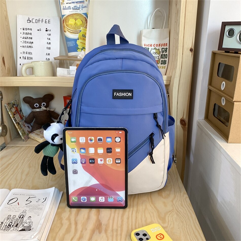 Female High School Backpack Students Book Bag for Teenager Girls Smiple Stitching Color Large Capacity Outdoor Travel Rucksack