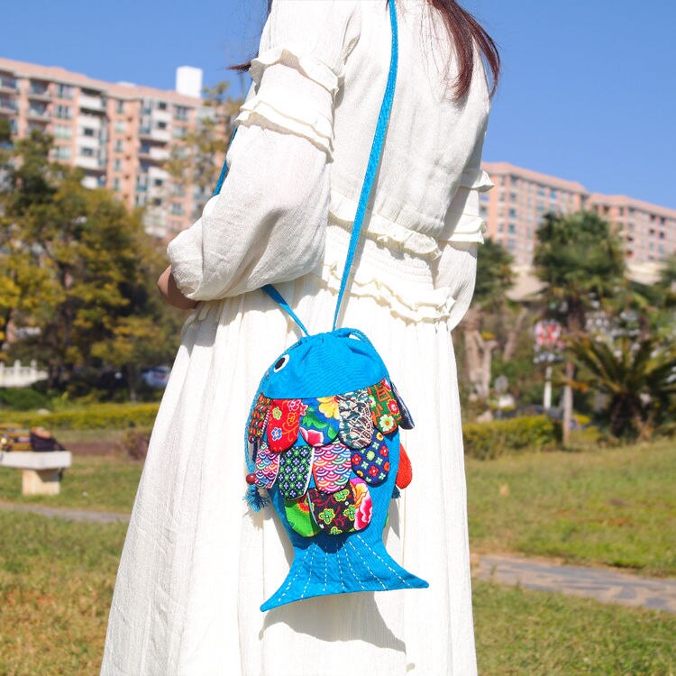 Pure Handmade Fish Women Bag Floral Flower Patchwork Shoulder Bags Hobo Women's Handbag Purse