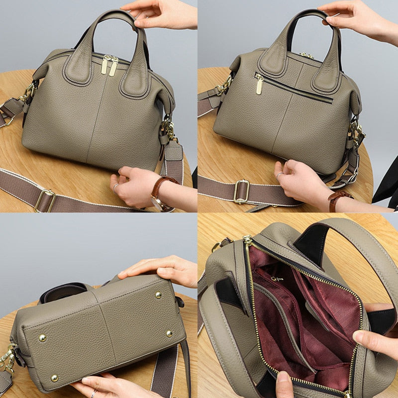 New Fashion Grey Hobo Tote Large 2 Straps Women Shoulder Bag 100% Real Leather Ladies Handbag Cowhide Business Work Hand Bag