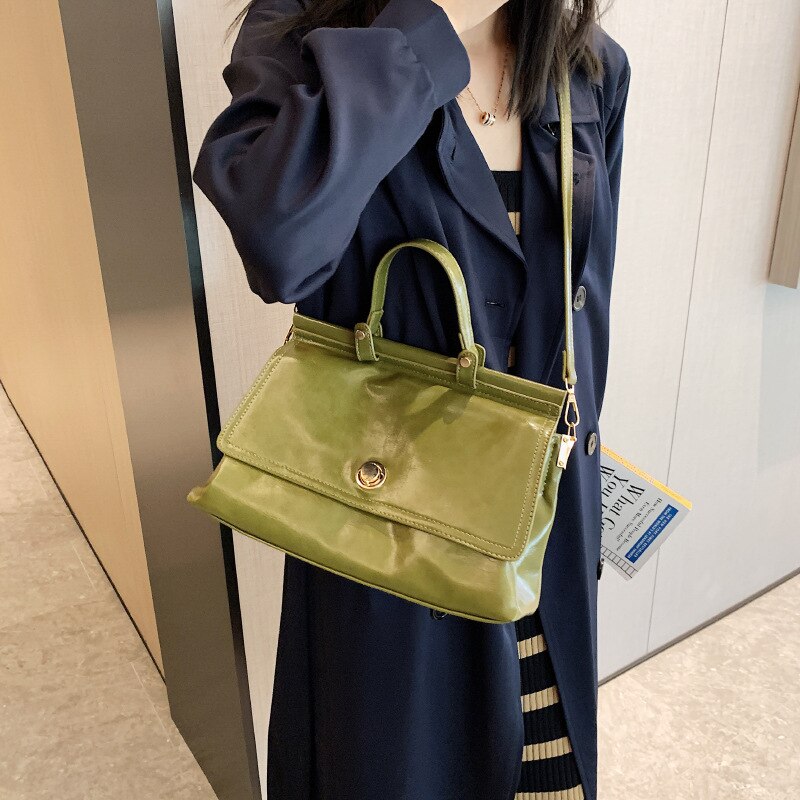 Solid Color Shoulder Bag Pu Leather Women's Handbag Purse High Capacity Tote Bag Trendy Portable Mobile Female Crossbody Bags