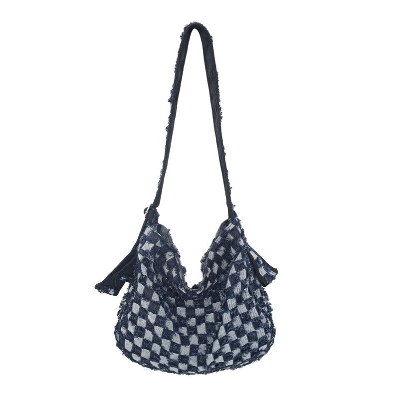 Large Capacity Canvas Shoulder Bags For Women Solid Fashion Fold Female Handbag Jean Big Shopping Eco Bag Denim Crossbody Bags
