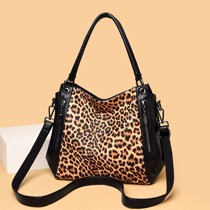 YILIAN Leopard print middle-aged woman's handbag soft leather armpit bag fashionable zebra-print large bag high-end tote bag